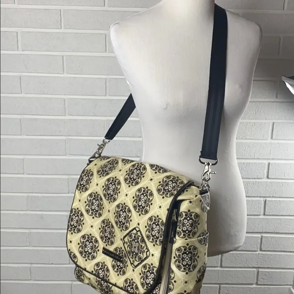 Petunia Pickle Bottom Tan & Black  Print Front Flap Diaper Bag